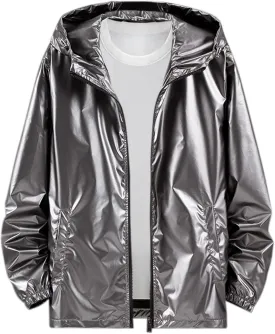 Lars Amadeus Holographic Jacket for Men's Lightweight Long Sleeves Metallic Shiny Hoodie Coat