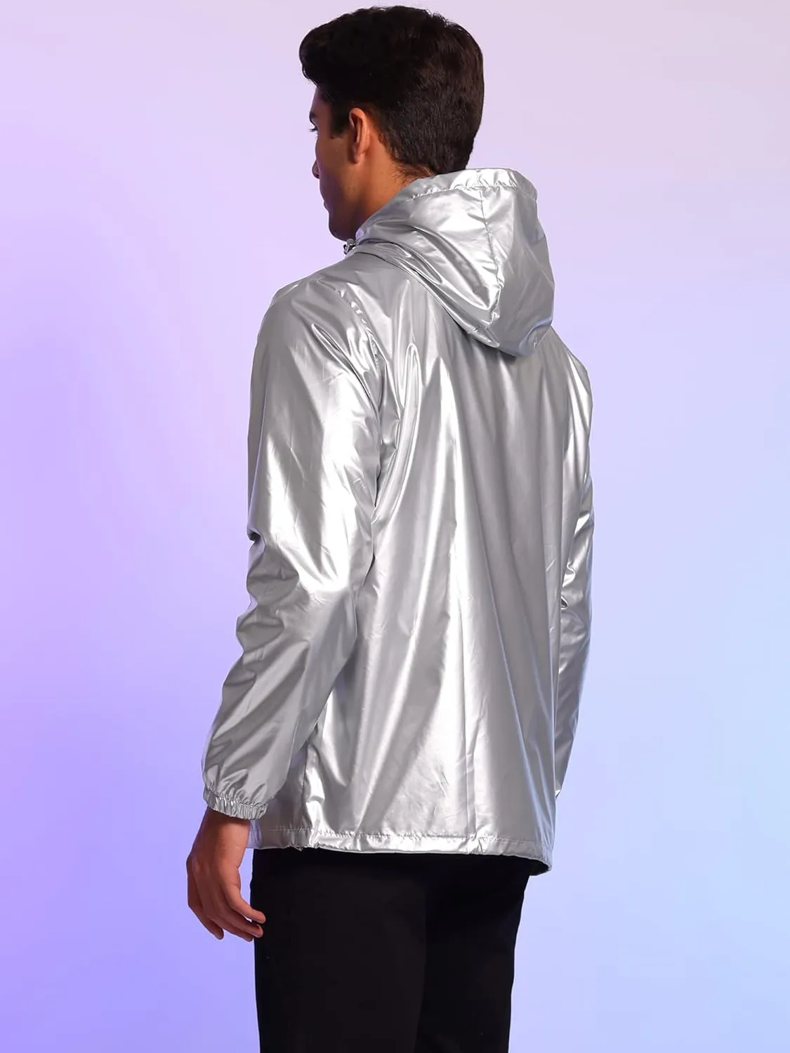 Lars Amadeus Holographic Jacket for Men's Lightweight Long Sleeves Metallic Shiny Hoodie Coat
