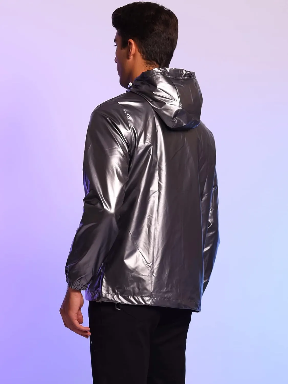 Lars Amadeus Holographic Jacket for Men's Lightweight Long Sleeves Metallic Shiny Hoodie Coat