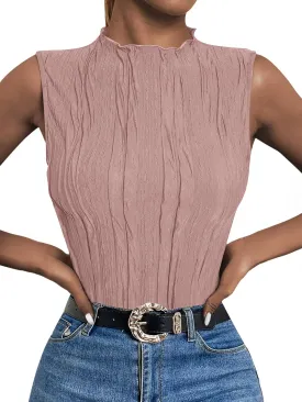 LILLUSORY Women's Mock Neck Business Casual Tank Tops Sleeveless Ruched Work Blouse Fitted 2025 Trendy Shirts