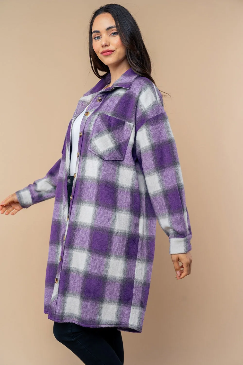 Long Sleeve Plaid Print Knit Top