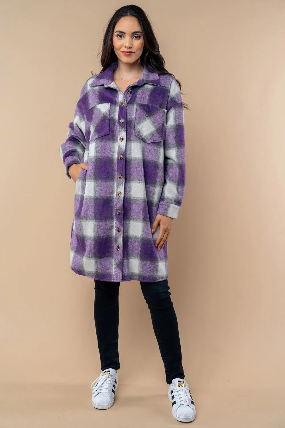 Long Sleeve Plaid Print Knit Top
