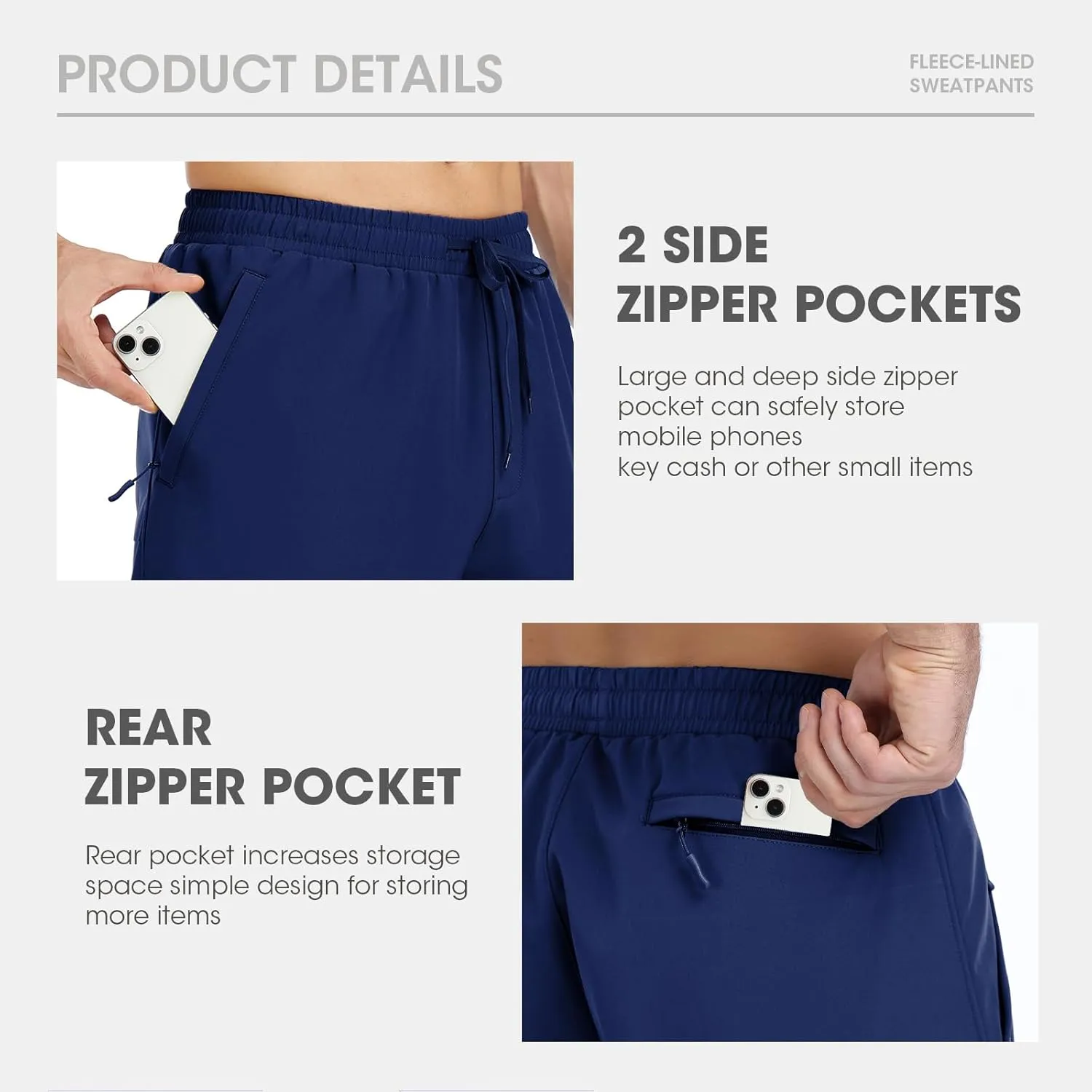 Men's Fleece Lined Jogger Winter Athletic Workout Warm Pants with Zipper Pockets