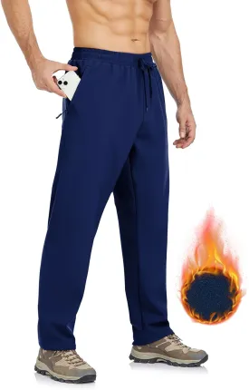 Men's Fleece Lined Jogger Winter Athletic Workout Warm Pants with Zipper Pockets