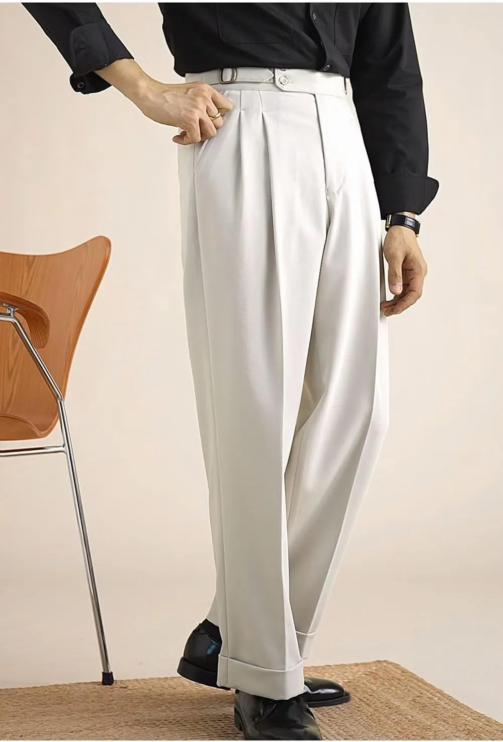 Mens Pants Classic Gurkha Dress Pants Slim Fit Flat Front Casual Business Lightweight Trousers
