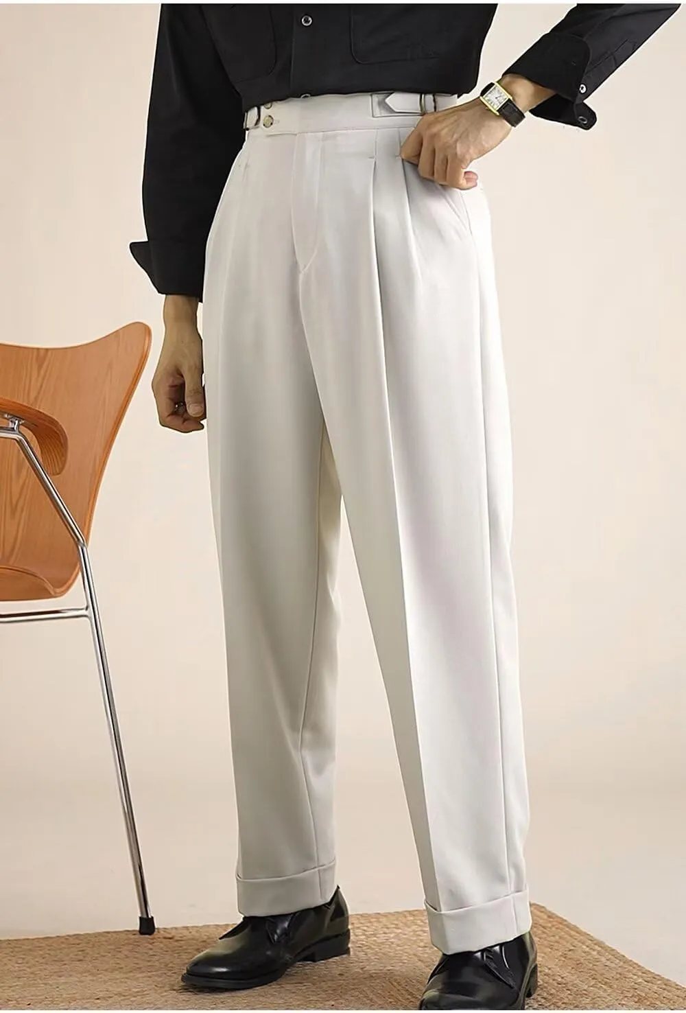 Mens Pants Classic Gurkha Dress Pants Slim Fit Flat Front Casual Business Lightweight Trousers