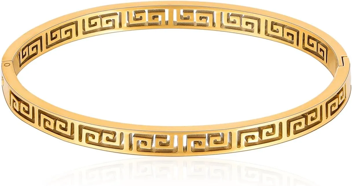 MILAKOO 4/6/8MM Greek Key Meander Bracelet Oval Stainless Steel Bangle Cuff Gifts for Women Men