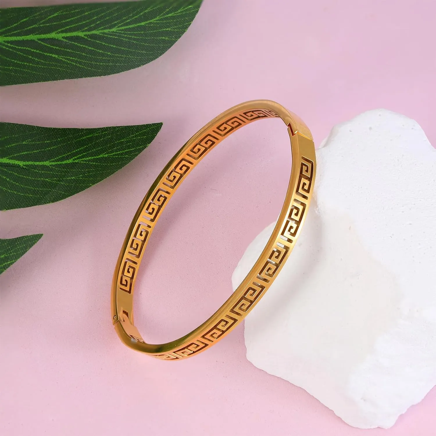 MILAKOO 4/6/8MM Greek Key Meander Bracelet Oval Stainless Steel Bangle Cuff Gifts for Women Men