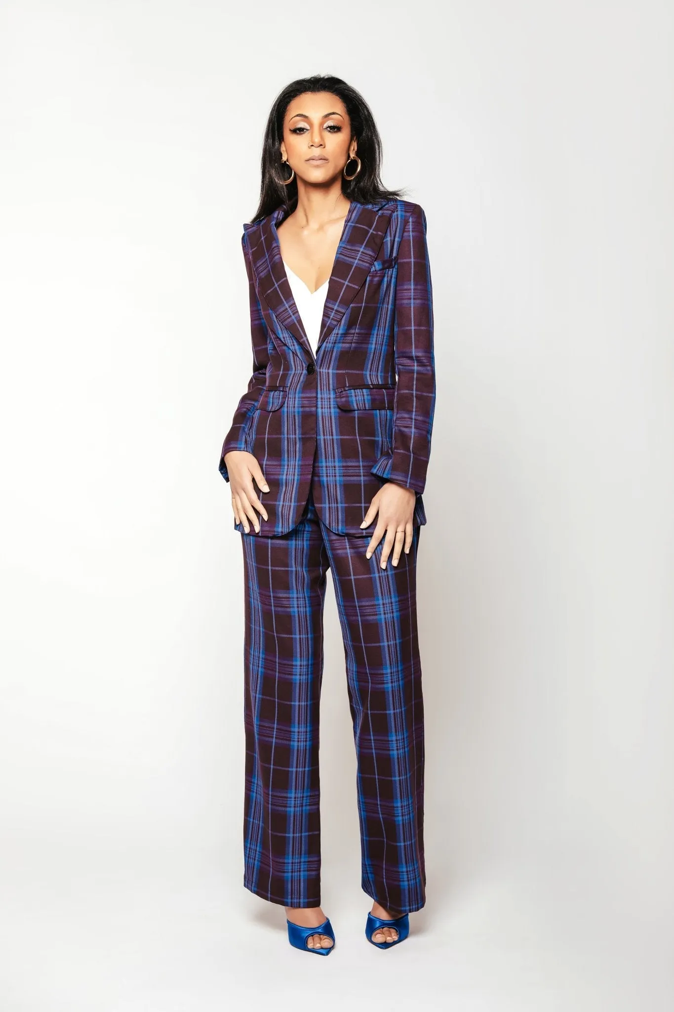 Plaid Sade Pleated Front Trouser