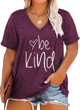 Plus Size Be Kind Shirts Womens V Neck Tshirt Graphic Tees Short Sleeve Summer Tops