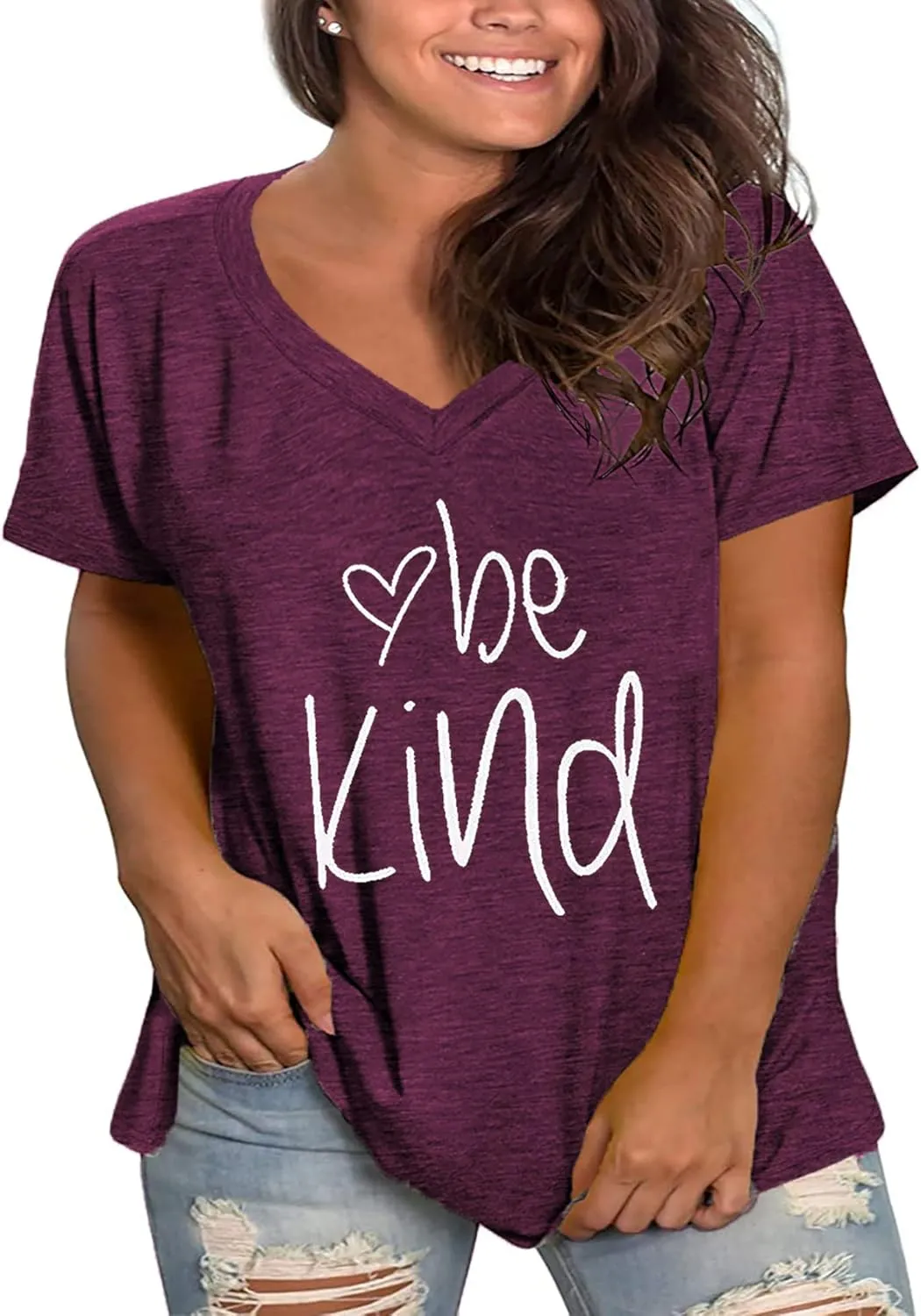 Plus Size Be Kind Shirts Womens V Neck Tshirt Graphic Tees Short Sleeve Summer Tops
