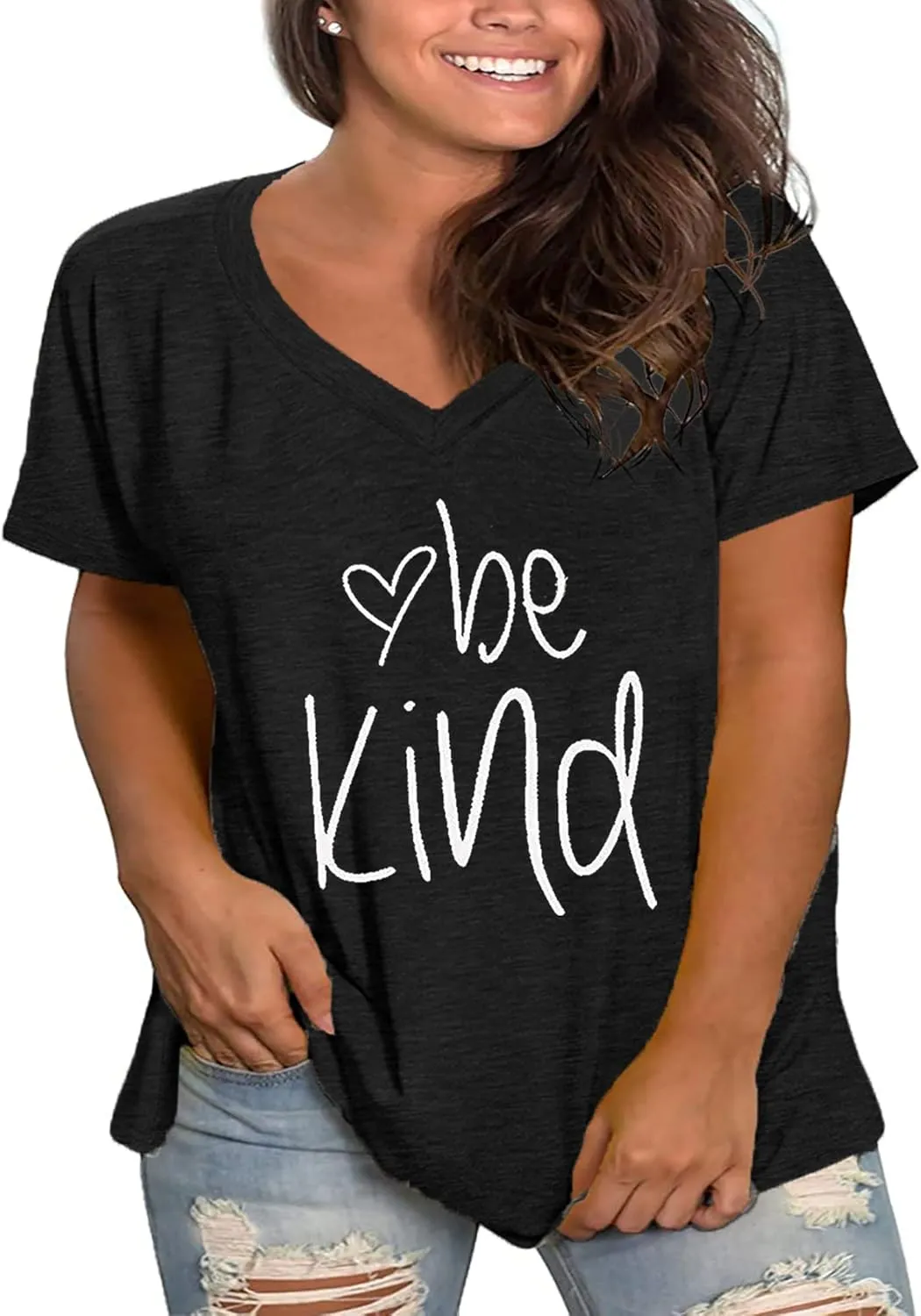 Plus Size Be Kind Shirts Womens V Neck Tshirt Graphic Tees Short Sleeve Summer Tops