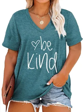 Plus Size Be Kind Shirts Womens V Neck Tshirt Graphic Tees Short Sleeve Summer Tops