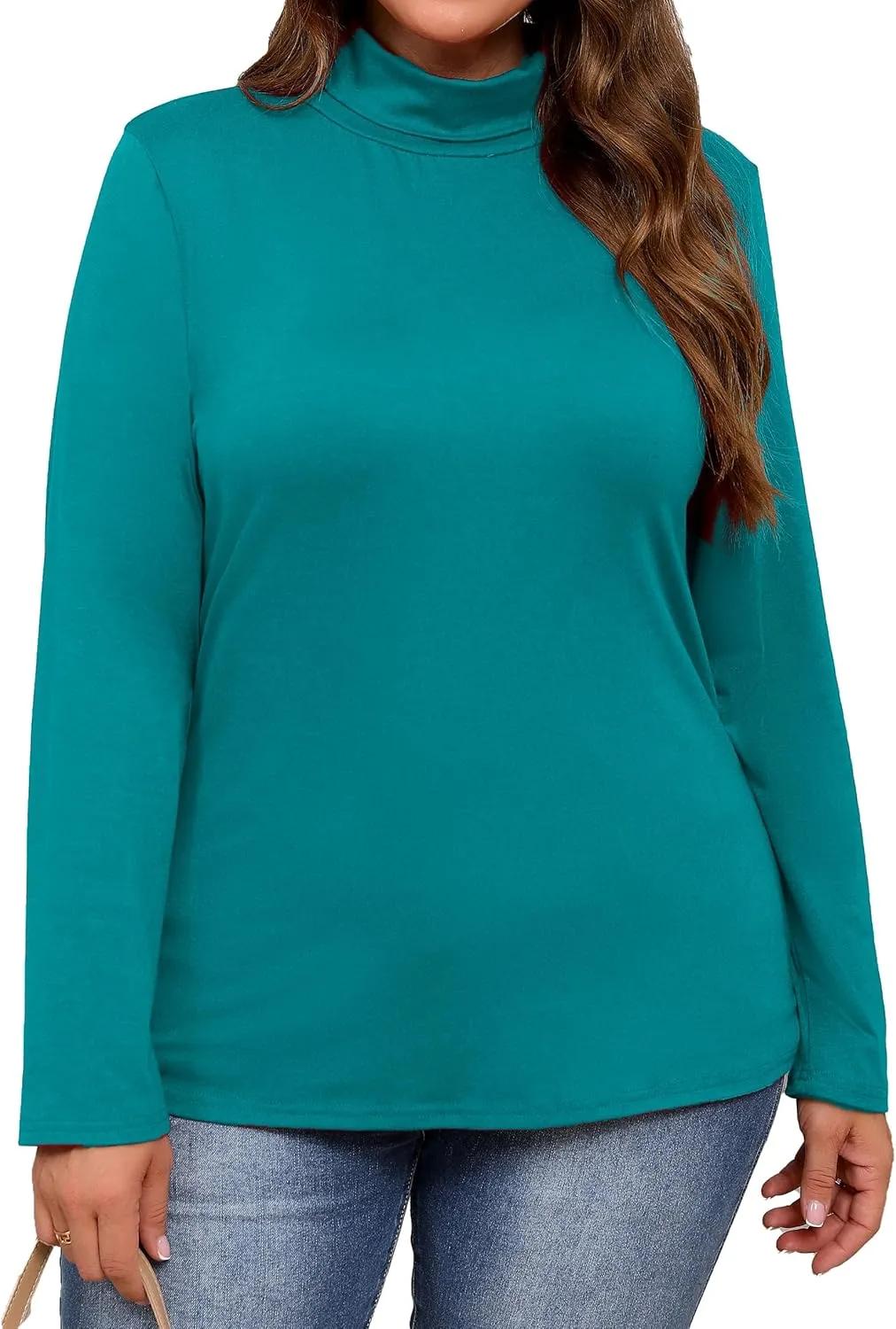Plus Size Turtleneck Shirt Women Long Sleeve Slim Fit Mock Neck Bodycon Tops