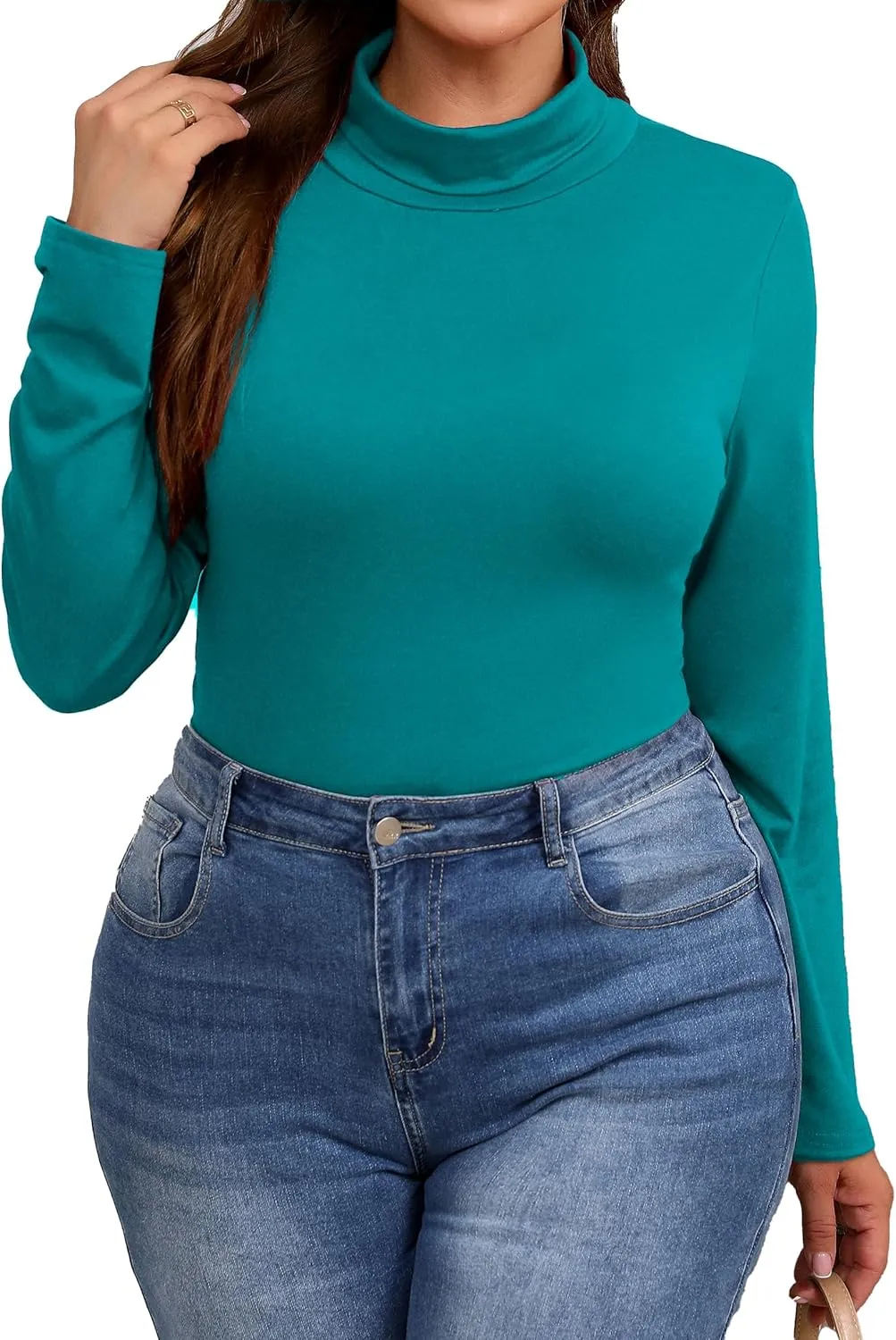 Plus Size Turtleneck Shirt Women Long Sleeve Slim Fit Mock Neck Bodycon Tops