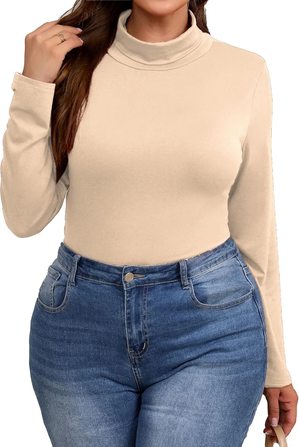 Plus Size Turtleneck Shirt Women Long Sleeve Slim Fit Mock Neck Bodycon Tops