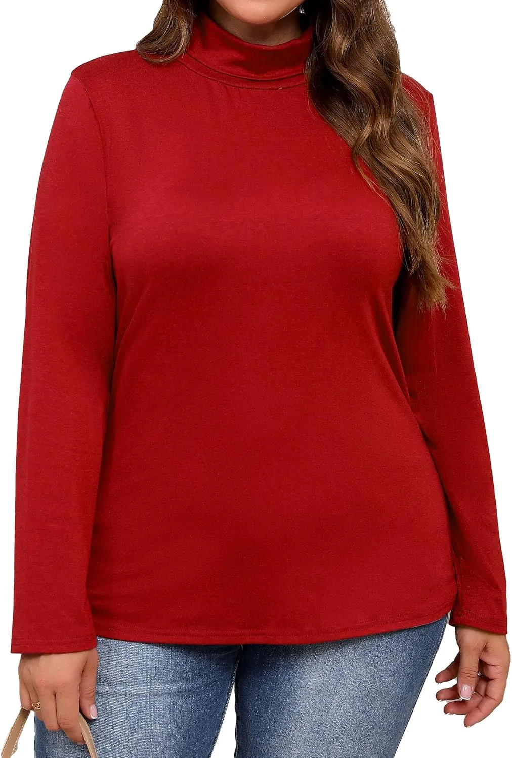 Plus Size Turtleneck Shirt Women Long Sleeve Slim Fit Mock Neck Bodycon Tops