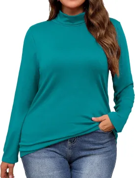 Plus Size Turtleneck Shirt Women Long Sleeve Slim Fit Mock Neck Bodycon Tops