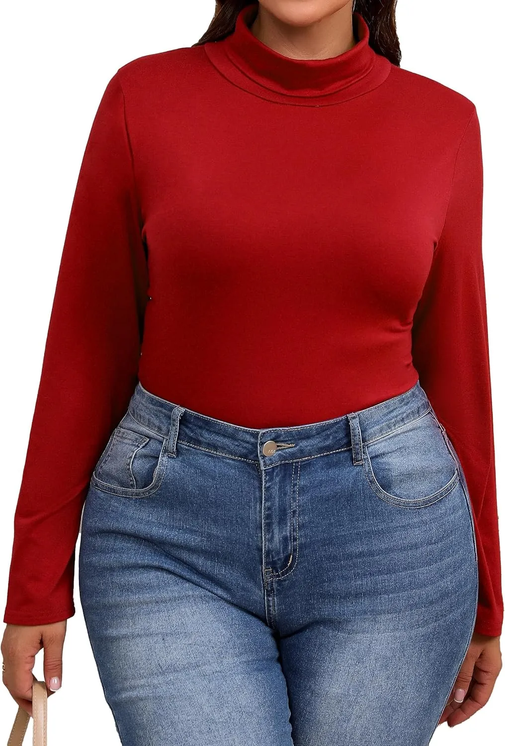 Plus Size Turtleneck Shirt Women Long Sleeve Slim Fit Mock Neck Bodycon Tops