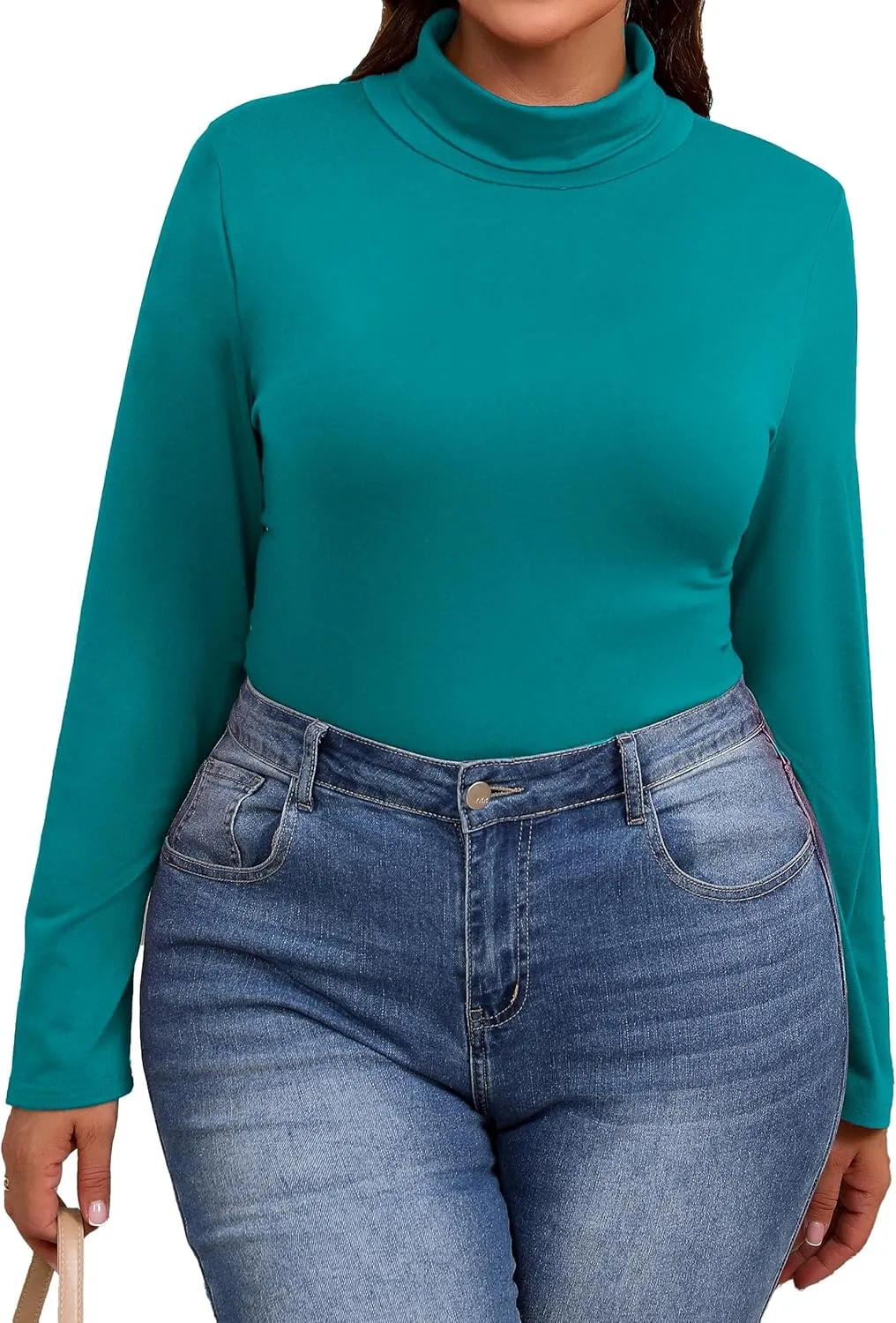 Plus Size Turtleneck Shirt Women Long Sleeve Slim Fit Mock Neck Bodycon Tops