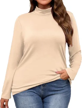 Plus Size Turtleneck Shirt Women Long Sleeve Slim Fit Mock Neck Bodycon Tops