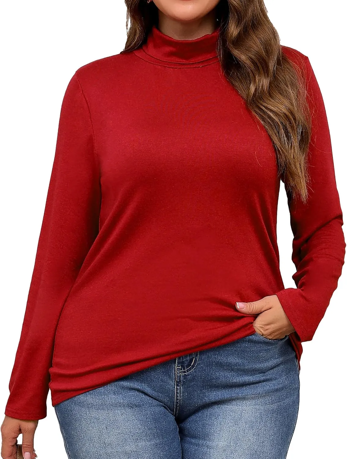 Plus Size Turtleneck Shirt Women Long Sleeve Slim Fit Mock Neck Bodycon Tops