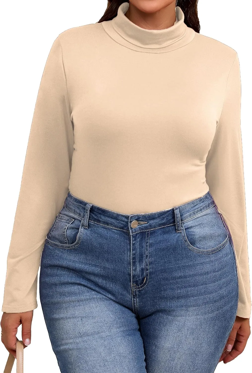 Plus Size Turtleneck Shirt Women Long Sleeve Slim Fit Mock Neck Bodycon Tops