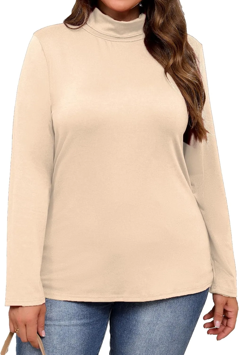 Plus Size Turtleneck Shirt Women Long Sleeve Slim Fit Mock Neck Bodycon Tops