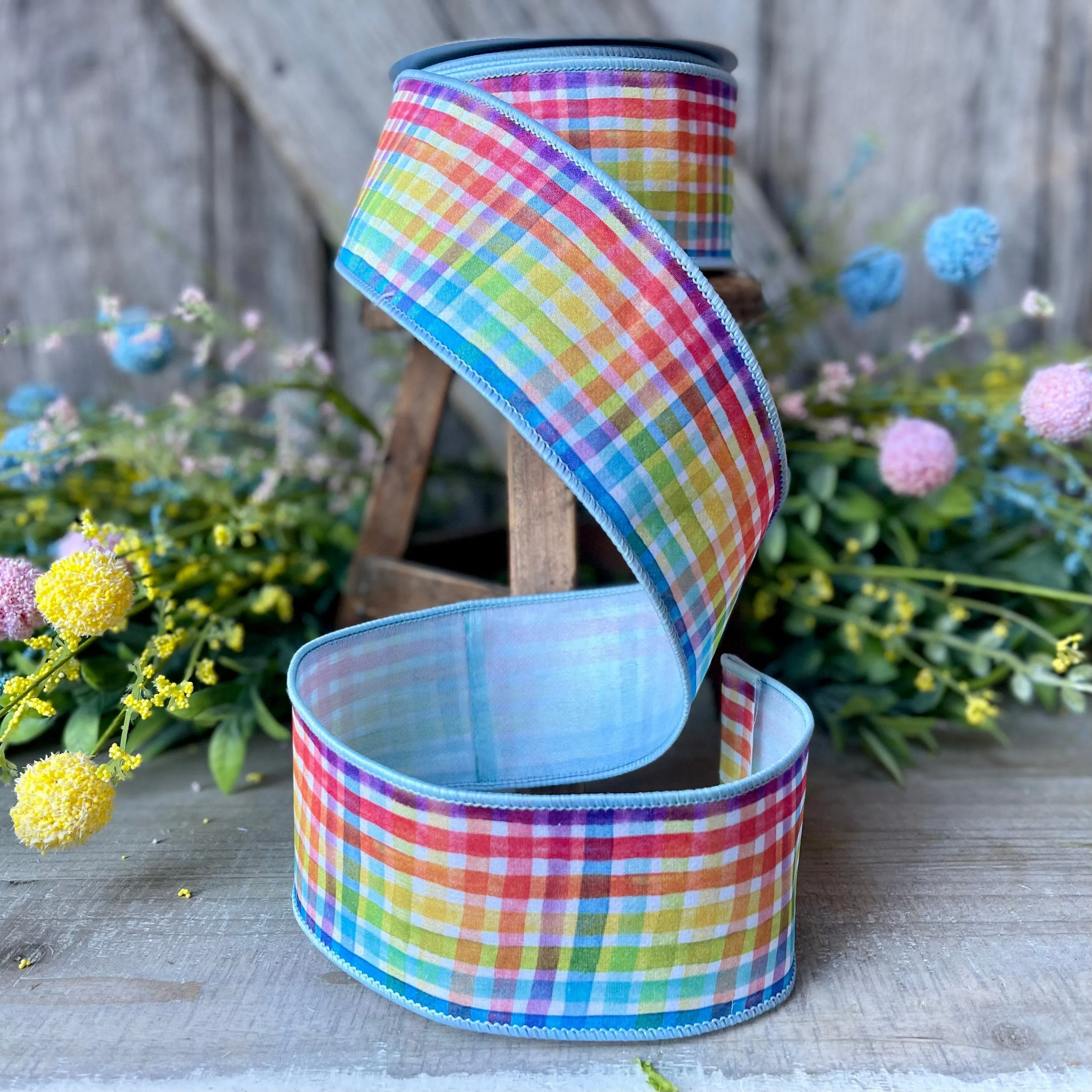 Rainbow Plaid Ribbon, spring Ribbon