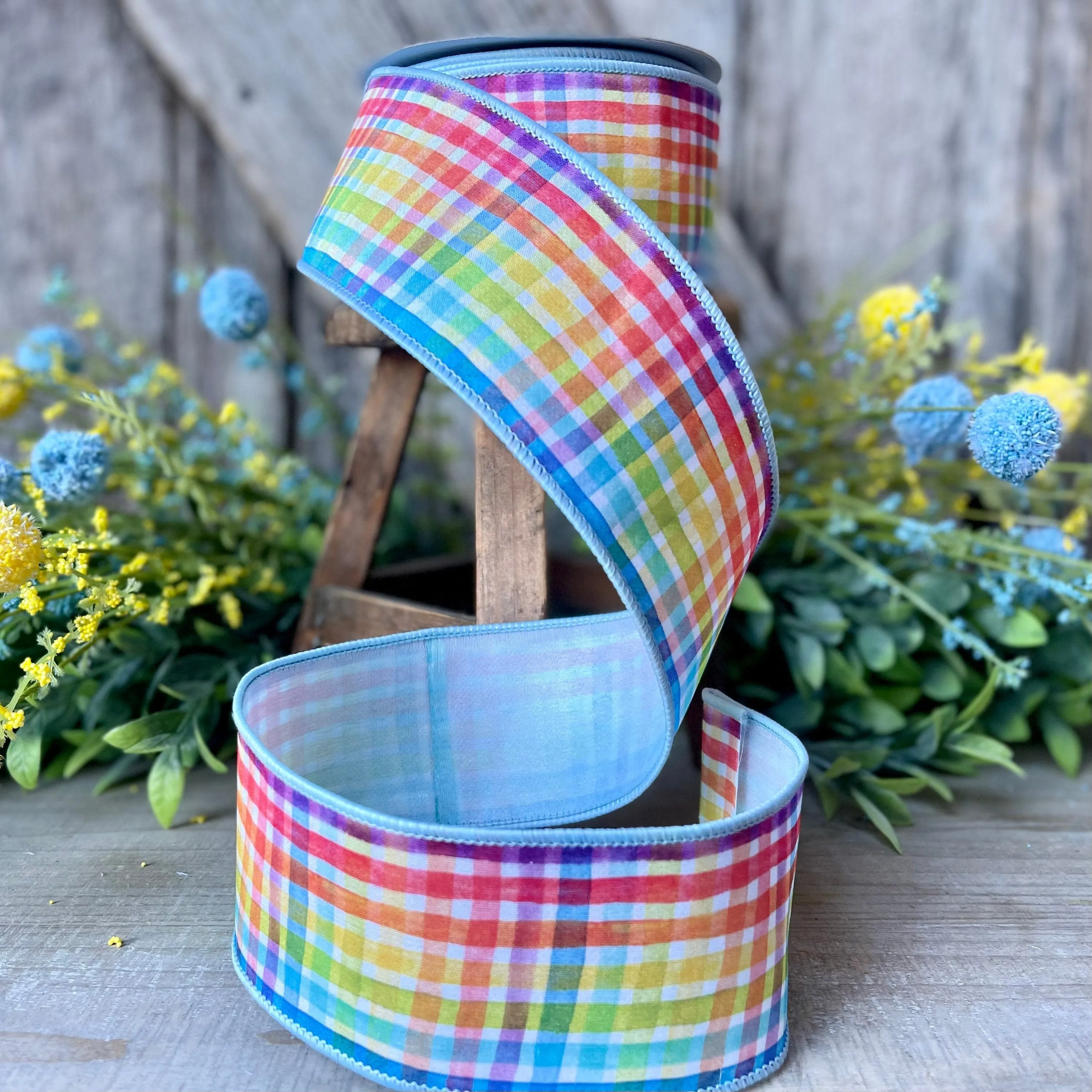 Rainbow Plaid Ribbon, spring Ribbon