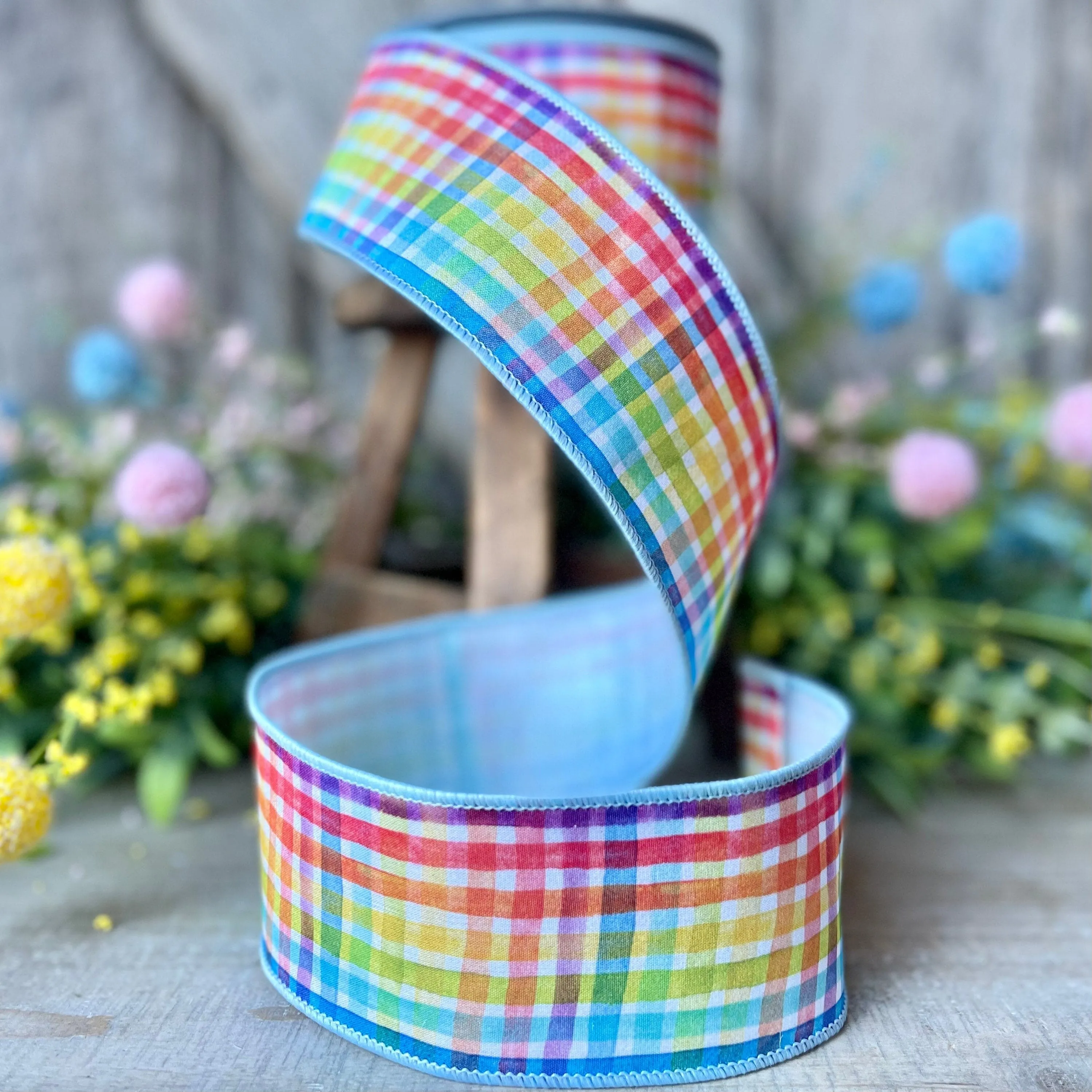 Rainbow Plaid Ribbon, spring Ribbon