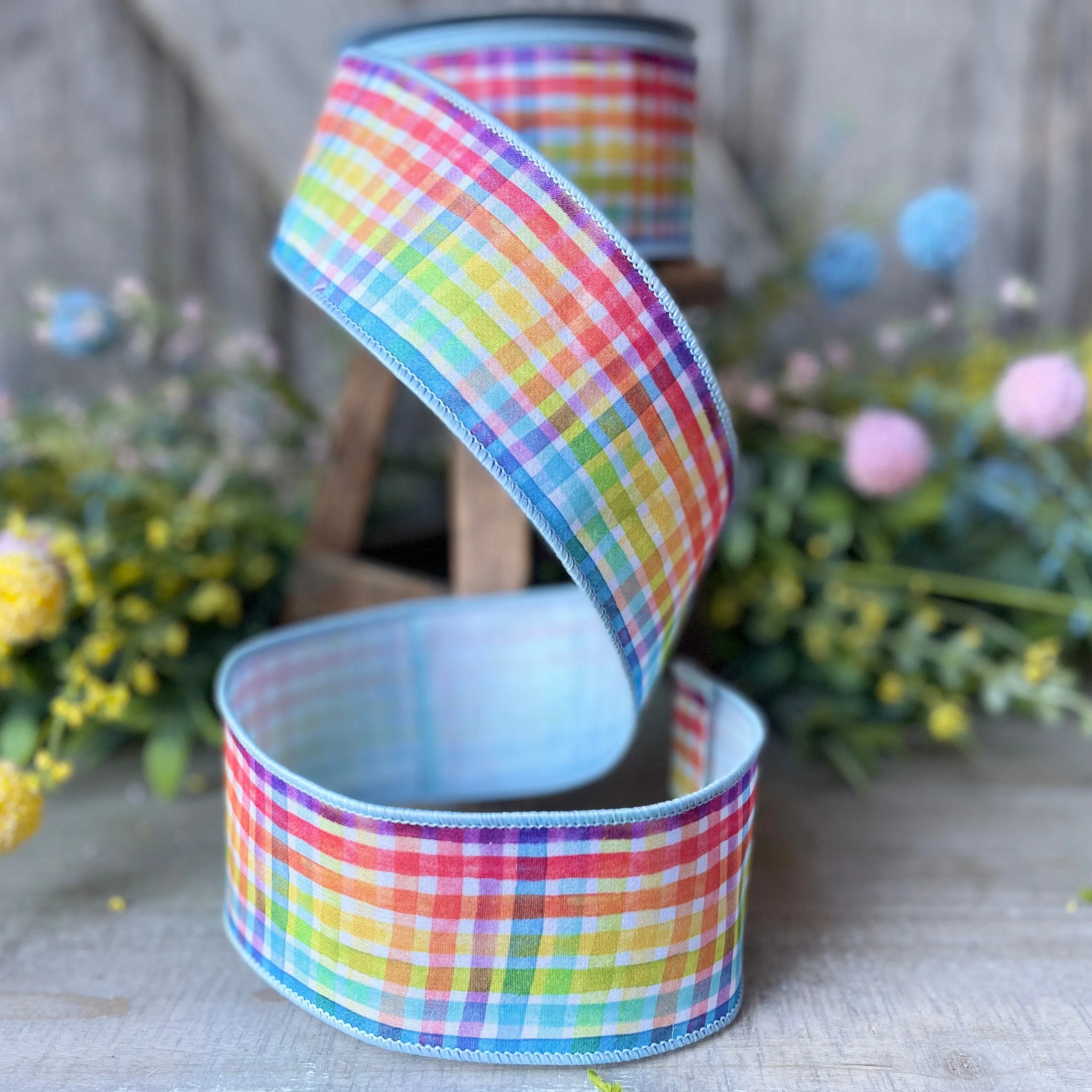 Rainbow Plaid Ribbon, spring Ribbon