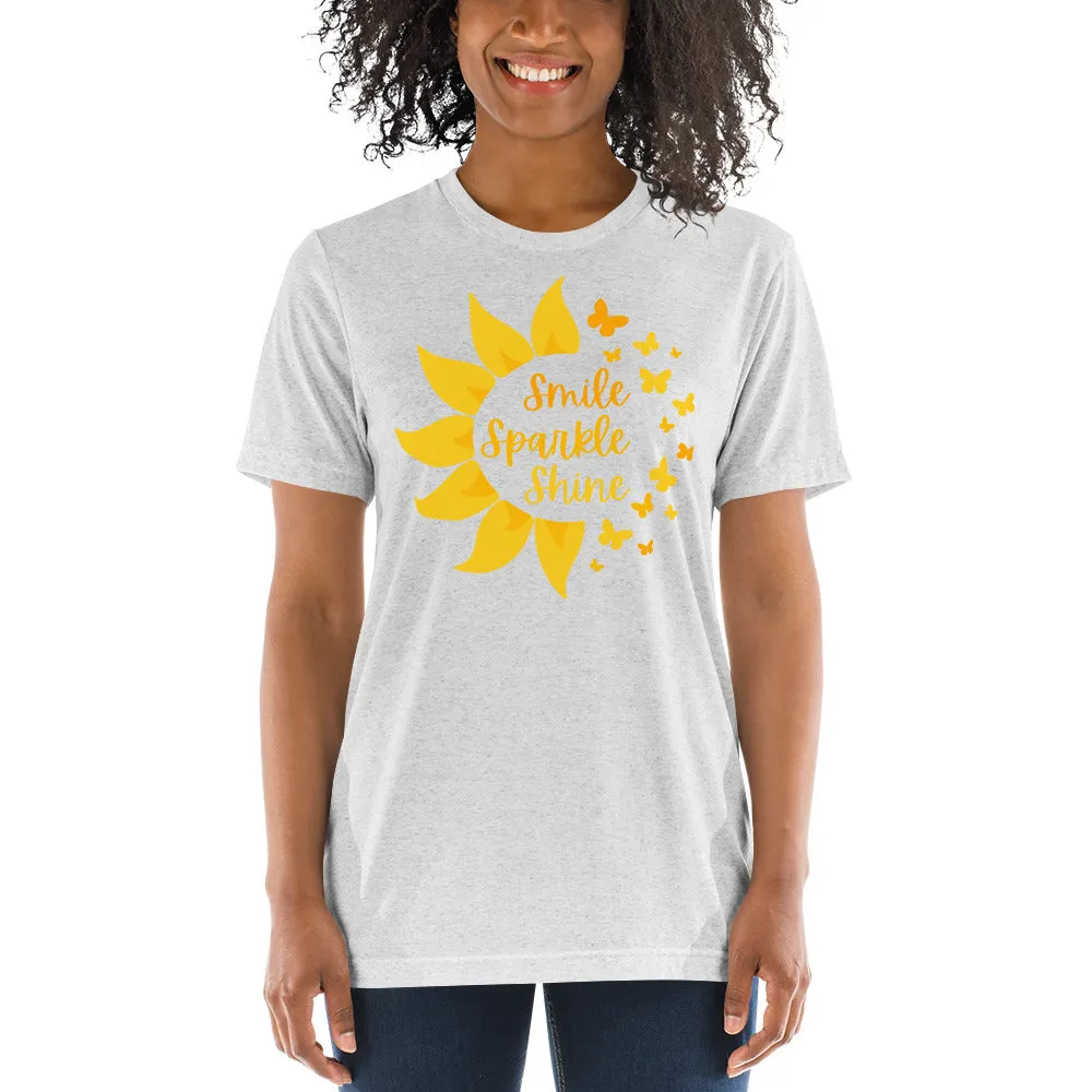 Smile Sparkle Shine Sun Butterfly - Short sleeve t-shirt, comfy, soft, fitted look