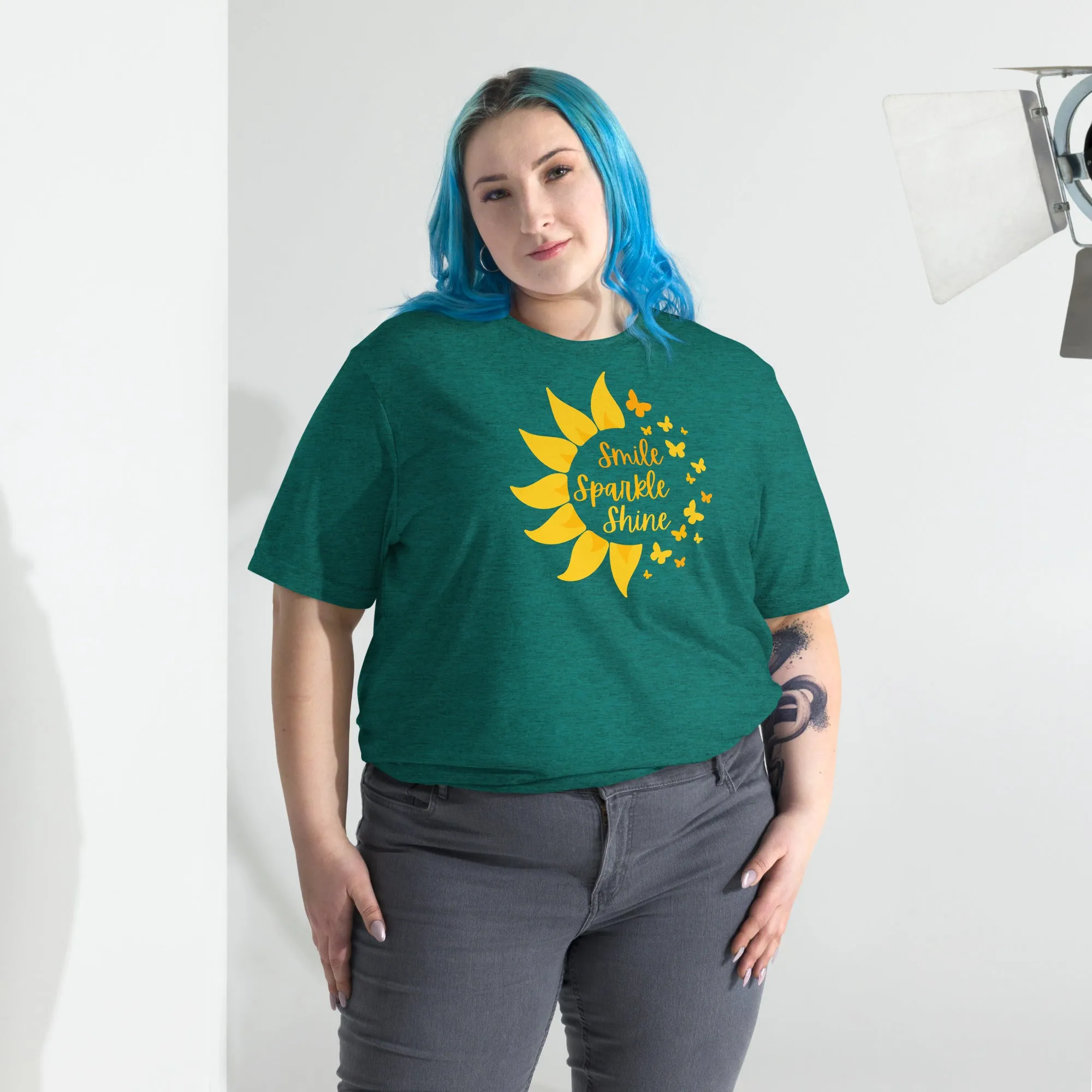 Smile Sparkle Shine Sun Butterfly - Short sleeve t-shirt, comfy, soft, fitted look