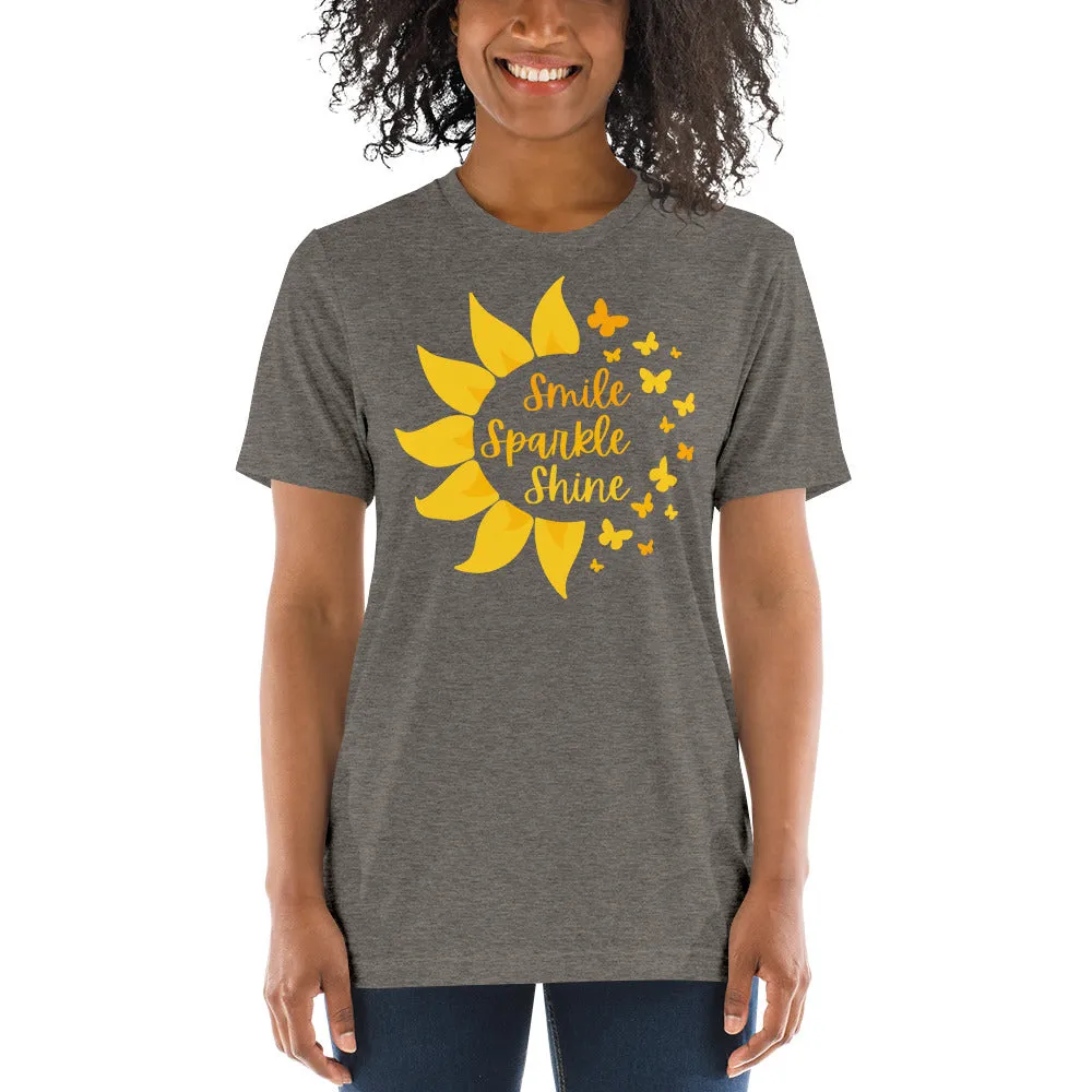 Smile Sparkle Shine Sun Butterfly - Short sleeve t-shirt, comfy, soft, fitted look
