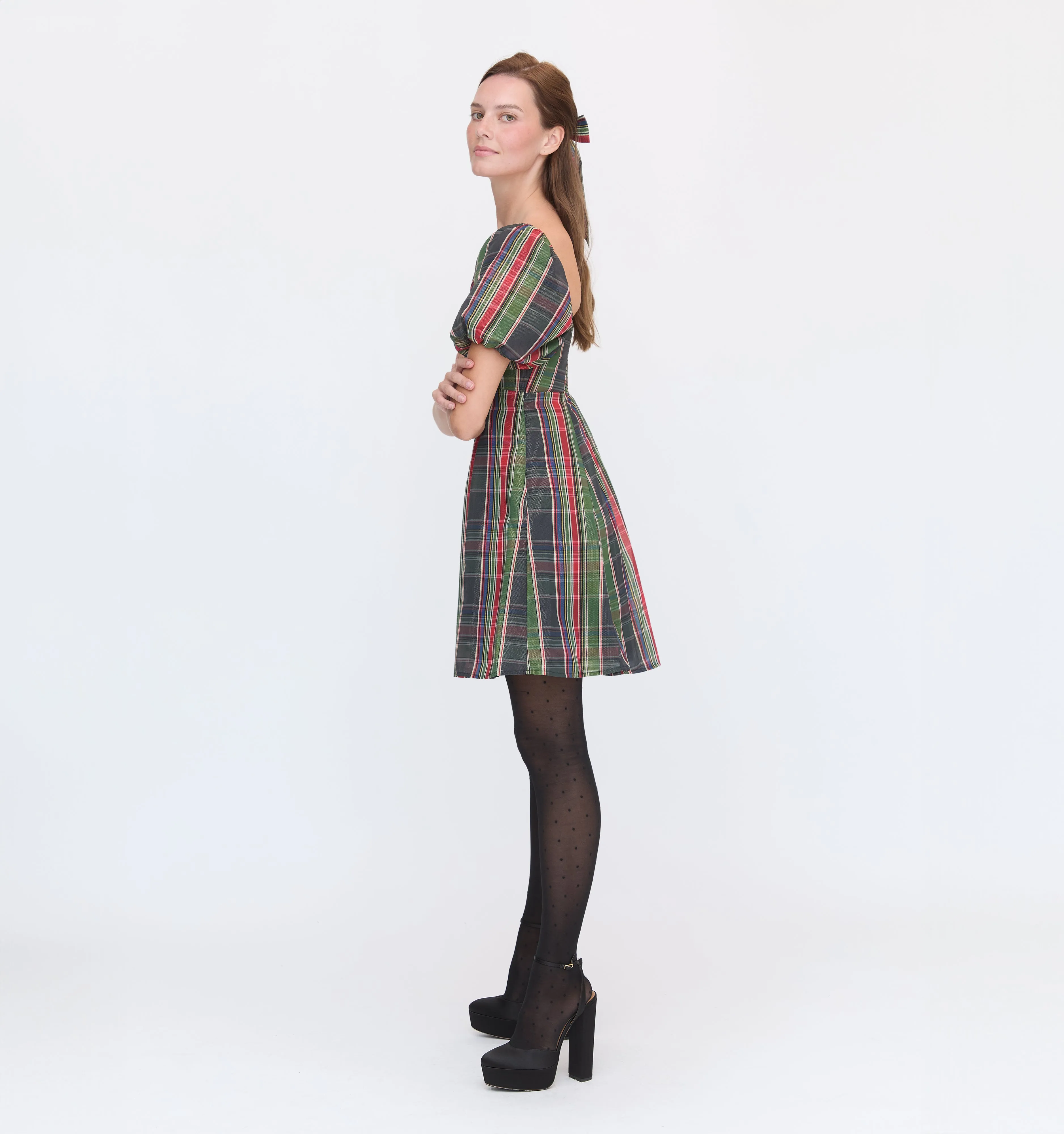 The Matilda Mini Dress - Tartan Lamé