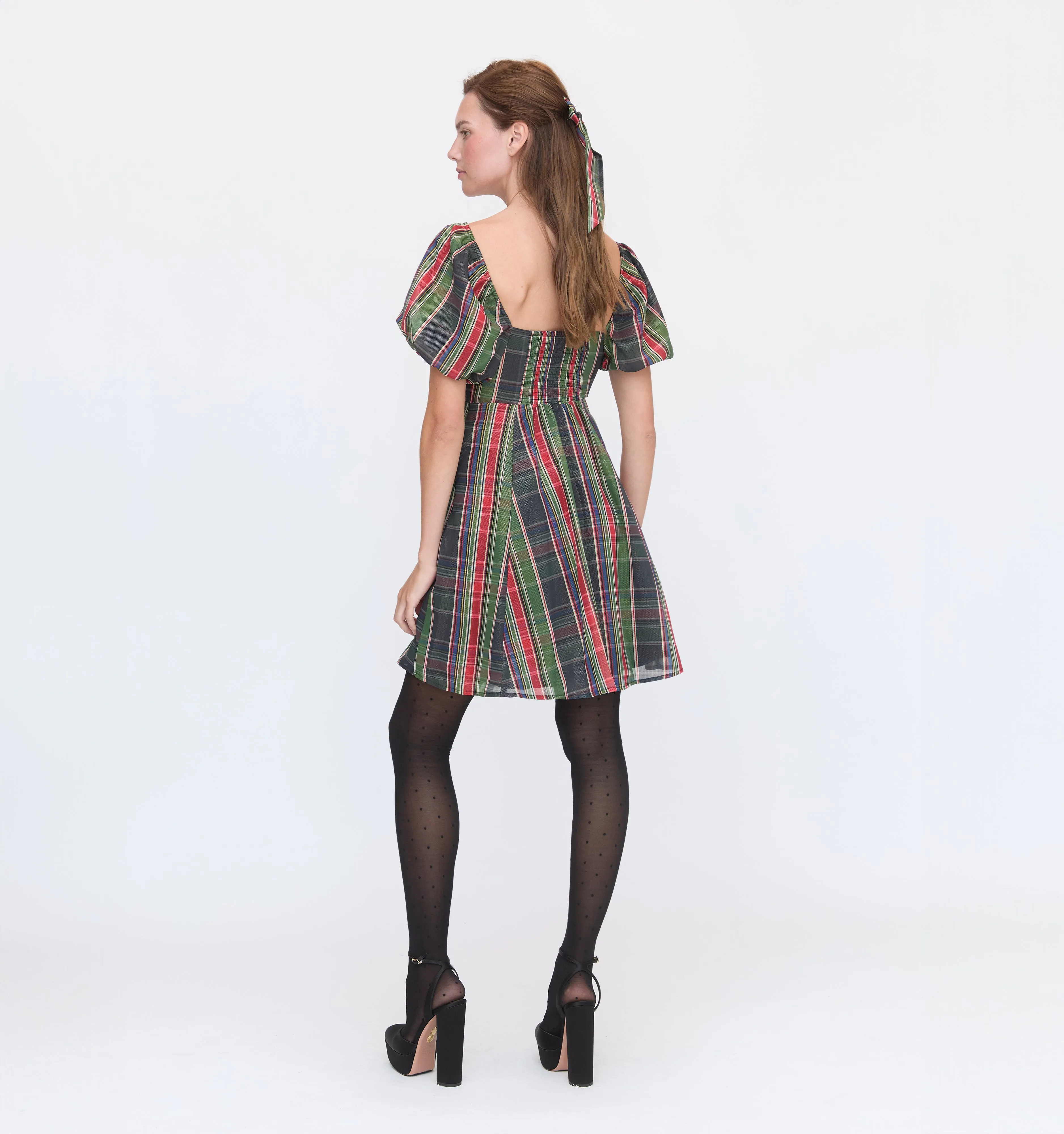 The Matilda Mini Dress - Tartan Lamé