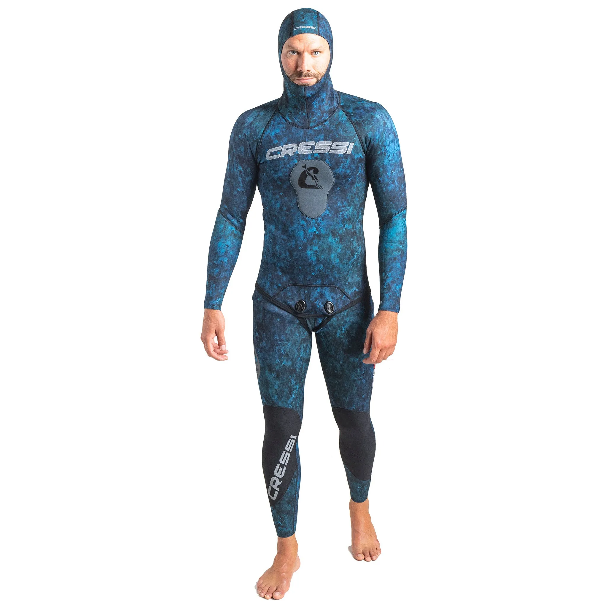 Used Cressi 2mm Man Tokugawa Nylon Two-Piece Wetsuit With Hood - Large