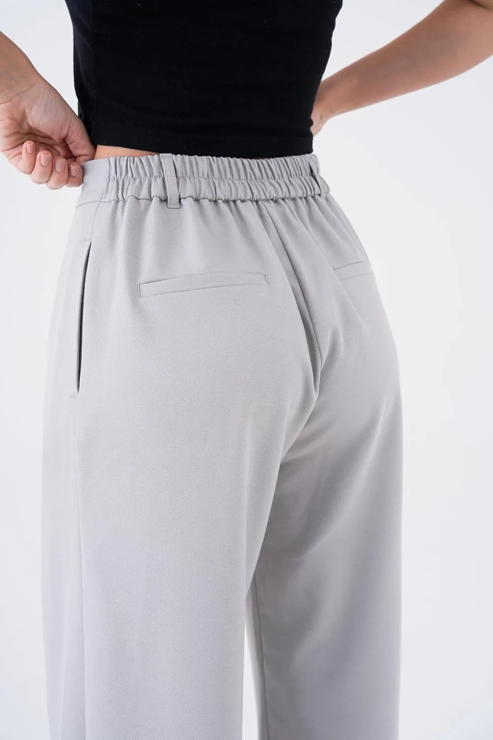 Wide Leg Work Pants Womens Elastic High Waisted Casual Office Dress Pants Trousers with Pocket Normal and Plus Size Slacks