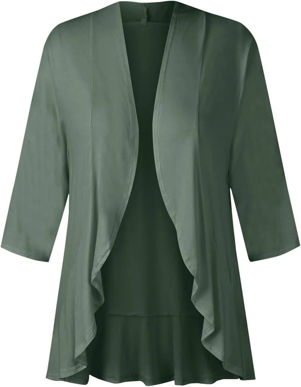 Women's Casual Lightweight Open Front Cardigans Soft Draped Ruffles 3/4 Sleeve Cardigan