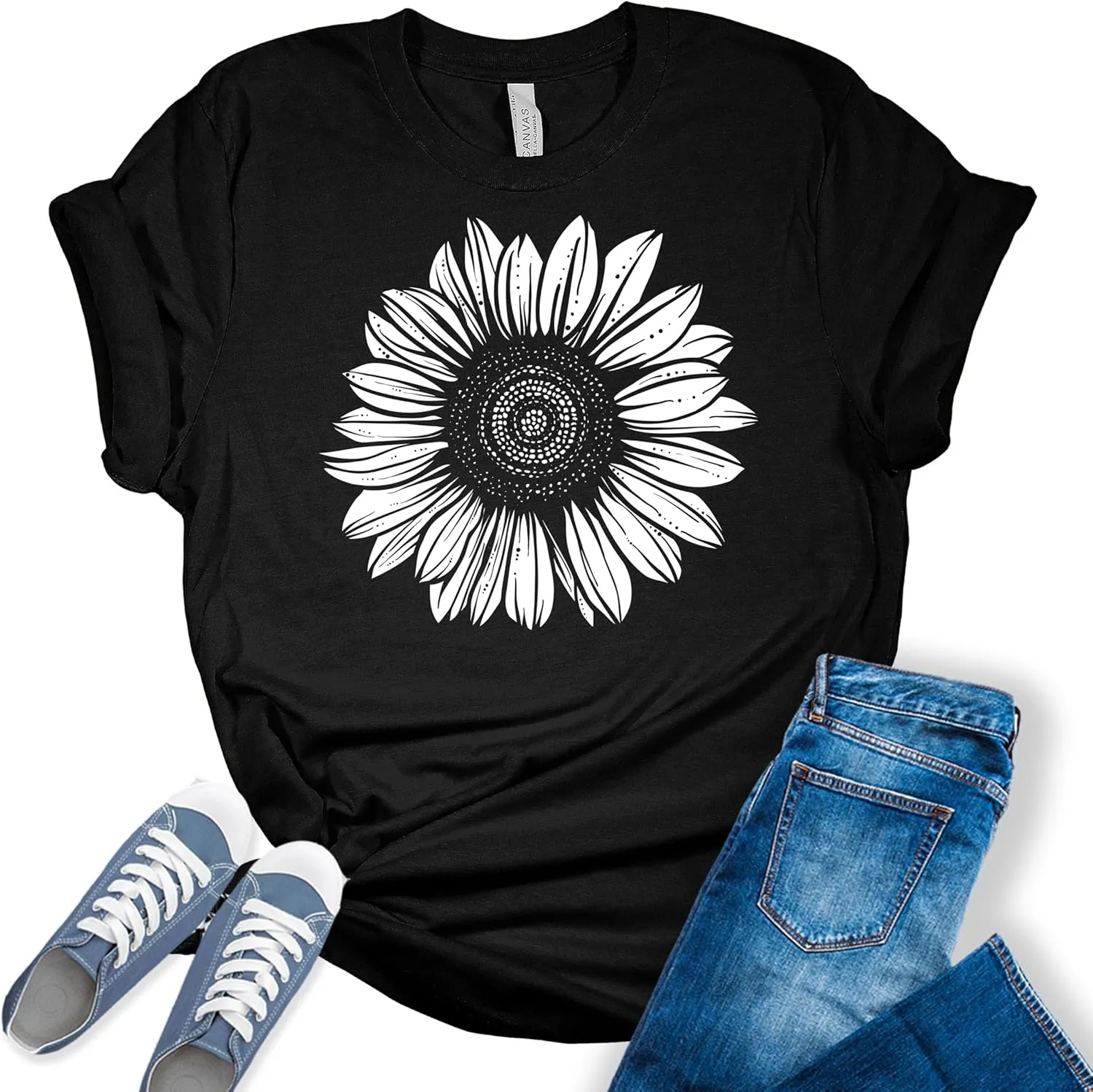 Women's Graphic Sunflower T Shirt Summer Bella Top Casual Plus Size Tee