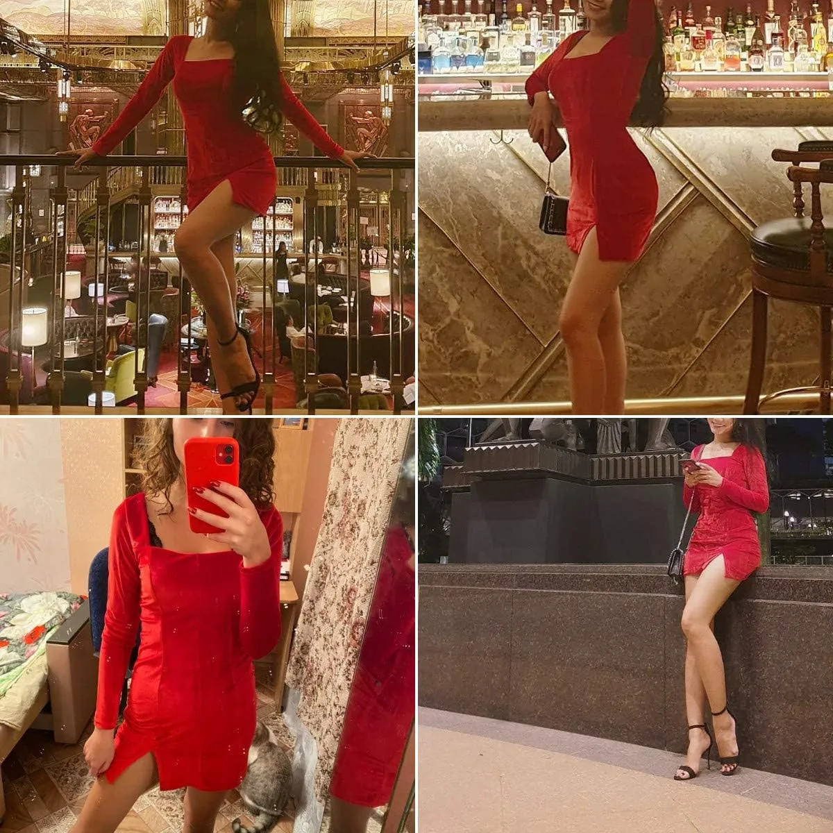 Womens Sexy Velvet Bodycon Dress Gothic Square Neck Long Sleeve Mini Party Dress Rave Festival Clubwear