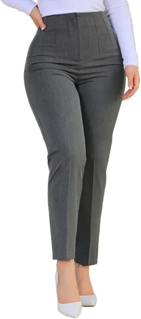 Womens Stretchy High Waisted Pants Trendy Pleated Business Work Trousers with Pockets Straight Leg Dress Pant