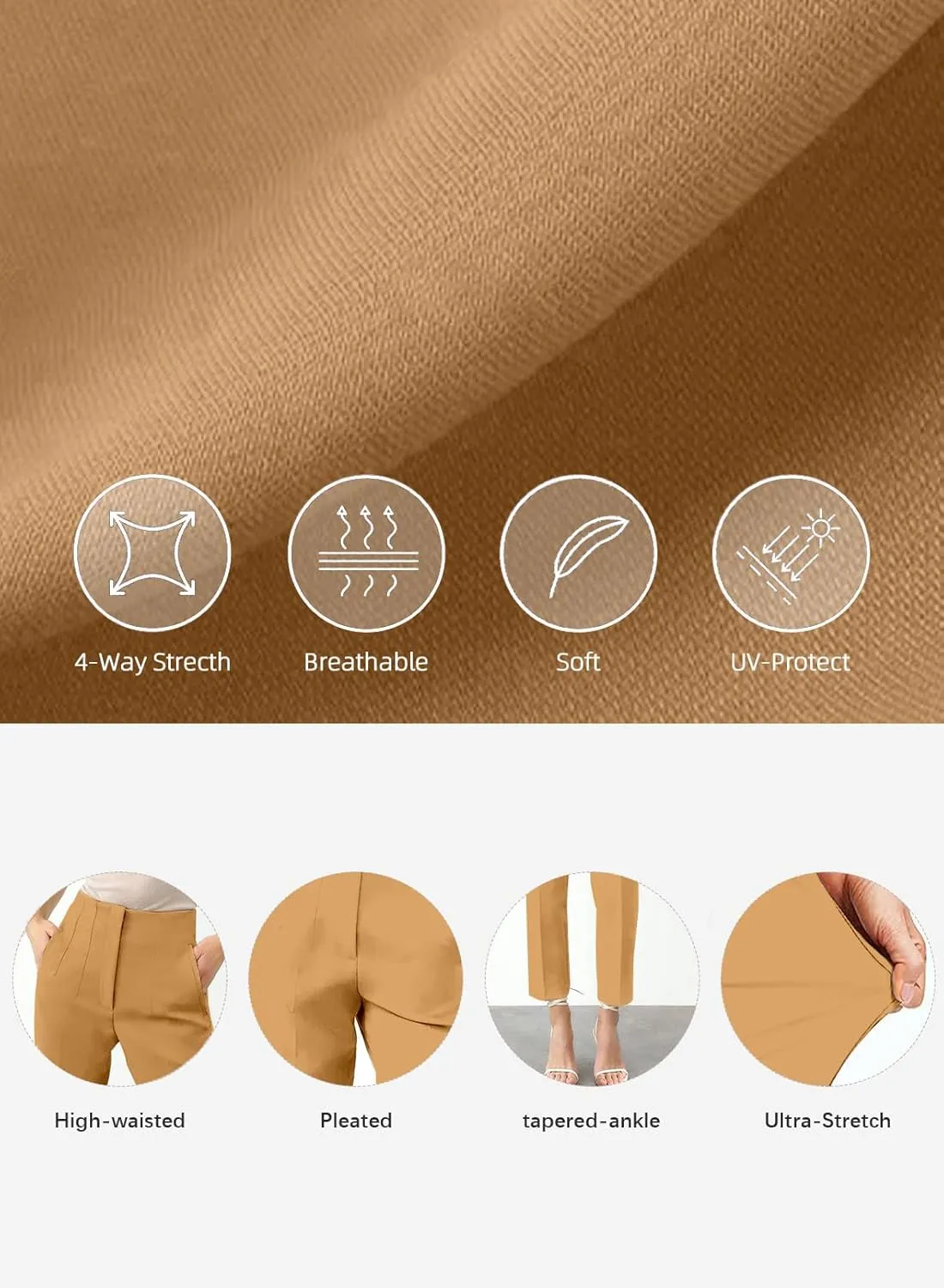 Womens Stretchy High Waisted Pants Trendy Pleated Business Work Trousers with Pockets Straight Leg Dress Pant