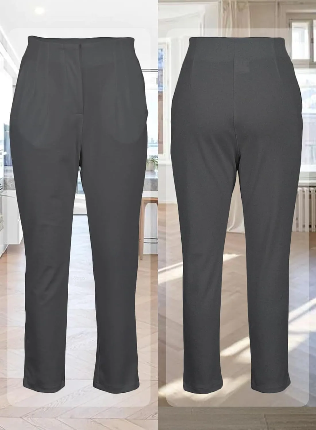 Womens Stretchy High Waisted Pants Trendy Pleated Business Work Trousers with Pockets Straight Leg Dress Pant