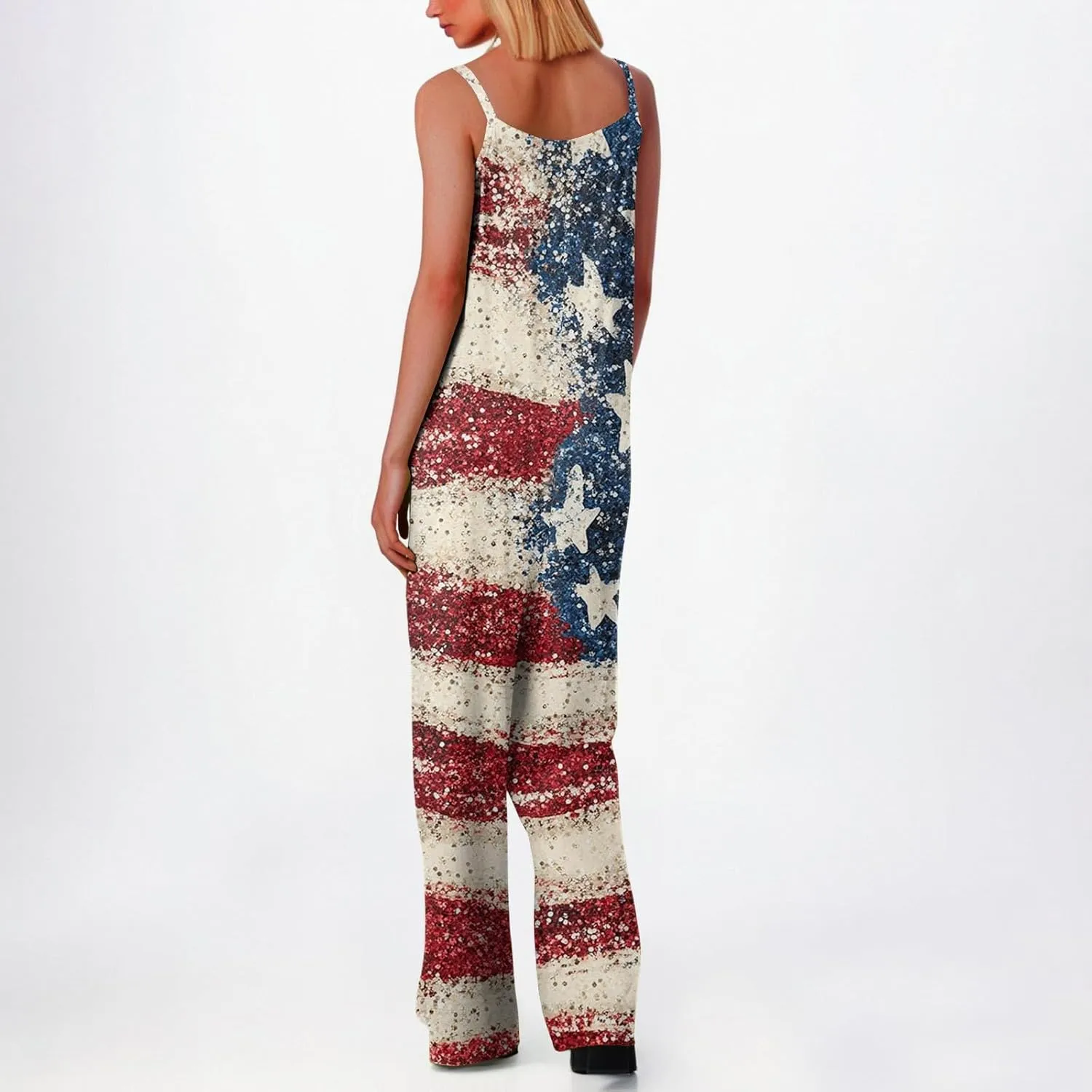 Women's Summer Casual Jumpsuits 2024 Dressy Casual Adjustable Straps Sleeveless Print Summer Cute Linen Rompers