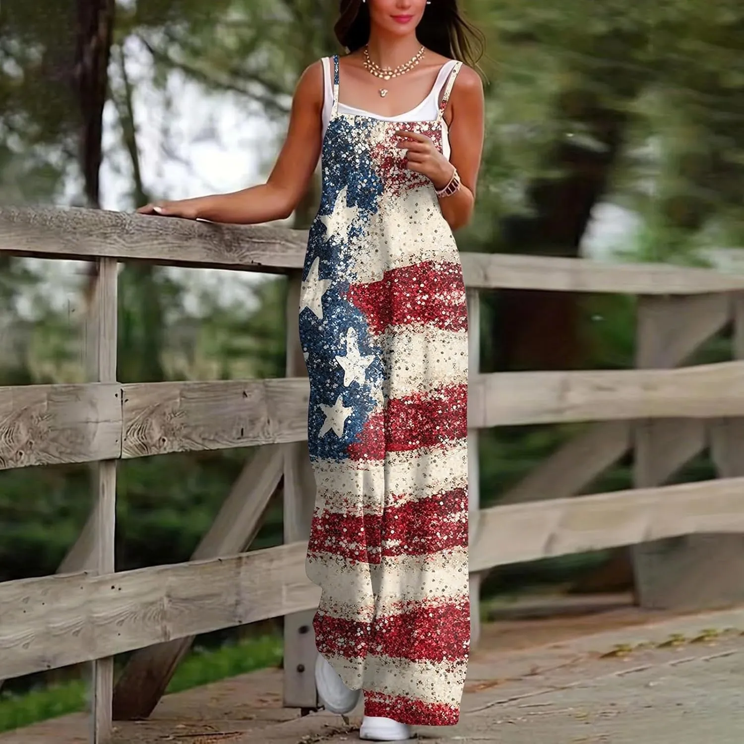 Women's Summer Casual Jumpsuits 2024 Dressy Casual Adjustable Straps Sleeveless Print Summer Cute Linen Rompers