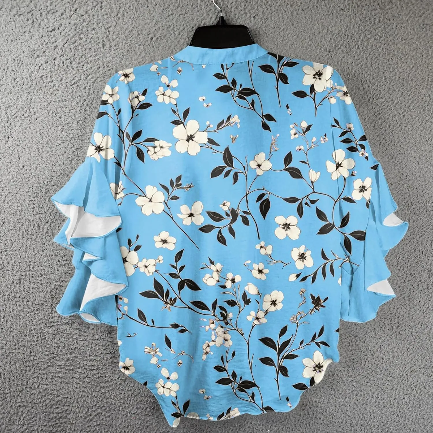 Womens Summer Tops 3/4 Length Sleeve Shirts for Women Plus Size Ruffle Sleeve V Neck Button Down Floral Tunic Tops