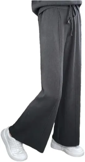 Women's Wide Leg Pants Elastic Waist Knitted Wool Casual Moped Pants Casual Straight Loose Trousers