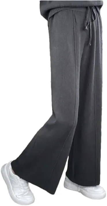 Women's Wide Leg Pants Elastic Waist Knitted Wool Casual Moped Pants Casual Straight Loose Trousers